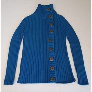 Moda International Cardigan Sweater Blue Button-up Size Medium